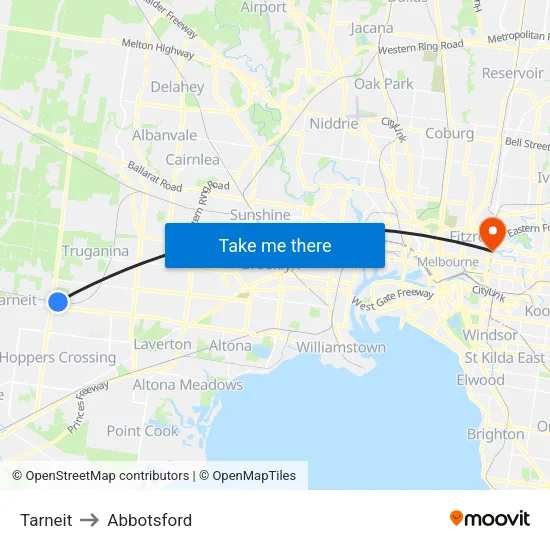 Tarneit to Abbotsford map