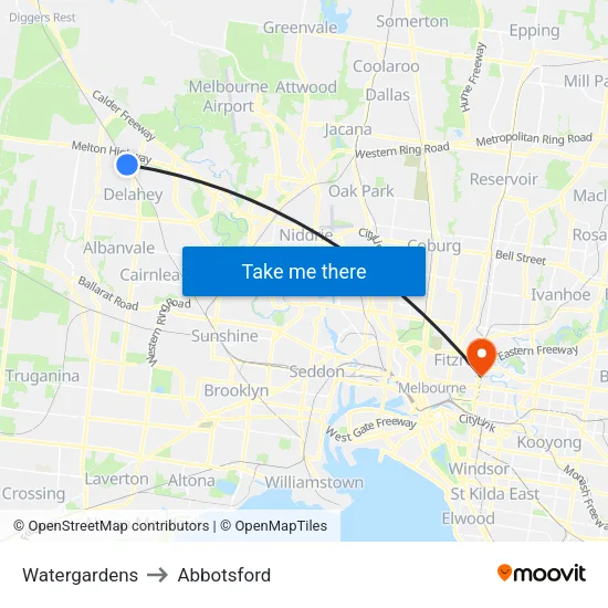 Watergardens to Abbotsford map
