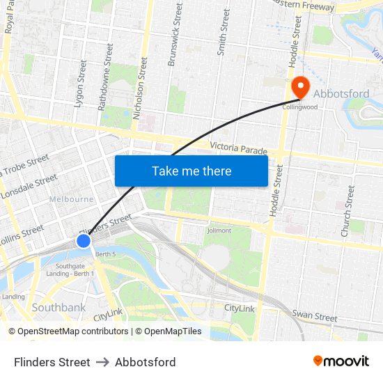 Flinders Street to Abbotsford map