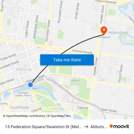 13-Federation Square/Swanston St (Melbourne City) to Abbotsford map