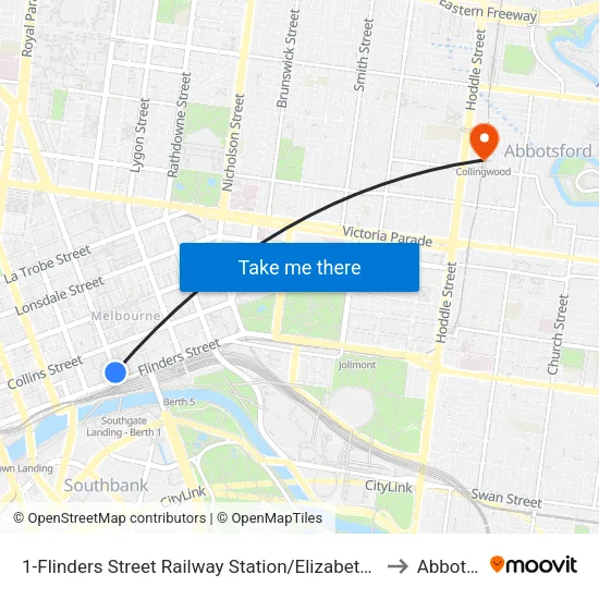 Flinders Street Railway Station/Elizabeth St #1 to Abbotsford map