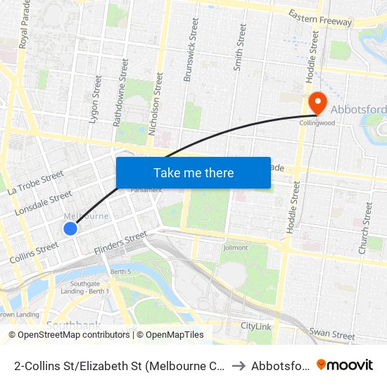 2-Collins St/Elizabeth St (Melbourne City) to Abbotsford map