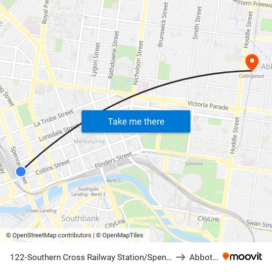 122-Southern Cross Railway Station/Spencer St (Melbourne City) to Abbotsford map