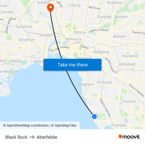 Black Rock to Aberfeldie map