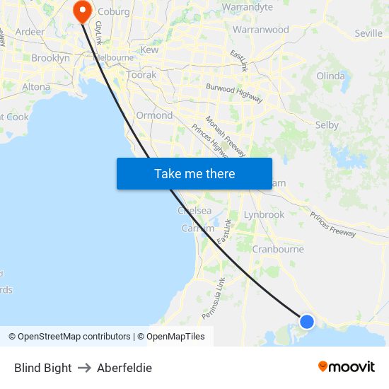 Blind Bight to Aberfeldie map