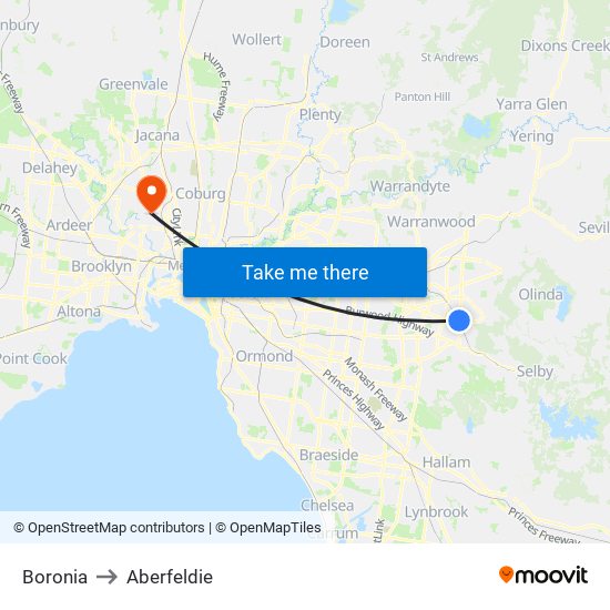 Boronia to Aberfeldie map