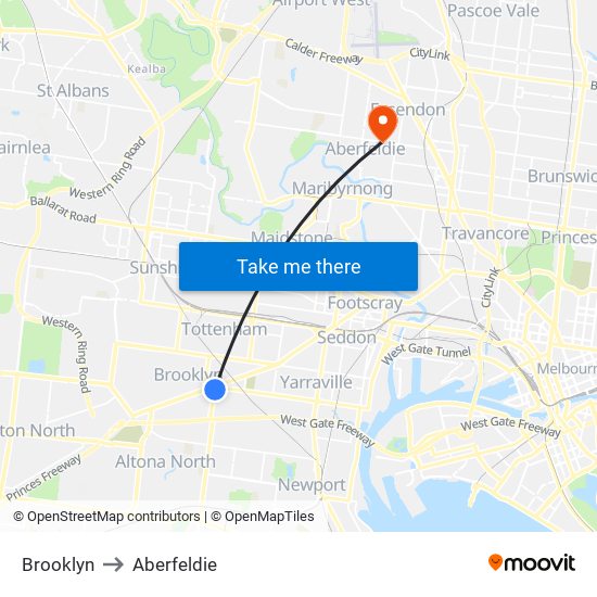 Brooklyn to Aberfeldie map