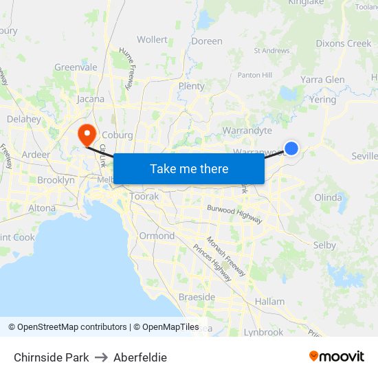 Chirnside Park to Aberfeldie map