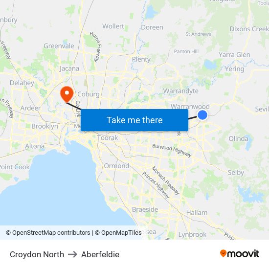 Croydon North to Aberfeldie map
