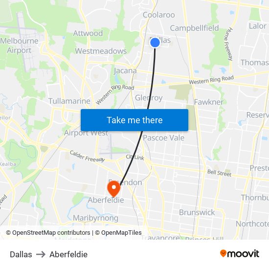 Dallas to Aberfeldie map