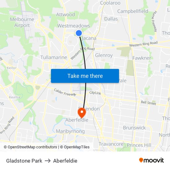 Gladstone Park to Aberfeldie map