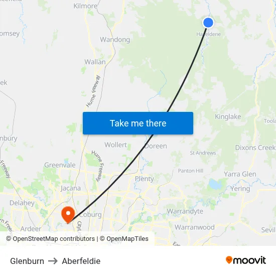 Glenburn to Aberfeldie map