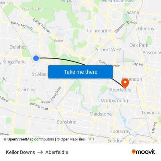 Keilor Downs to Aberfeldie map