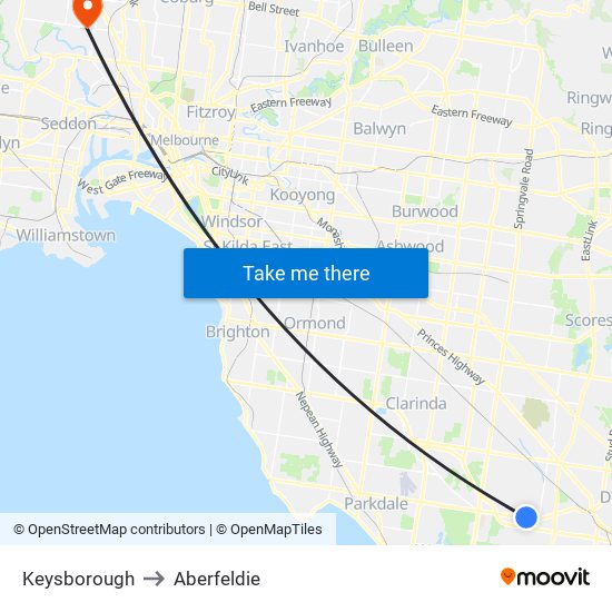 Keysborough to Aberfeldie map