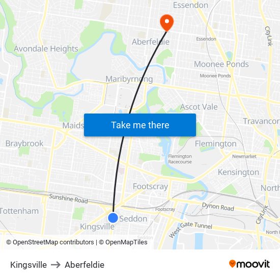 Kingsville to Aberfeldie map