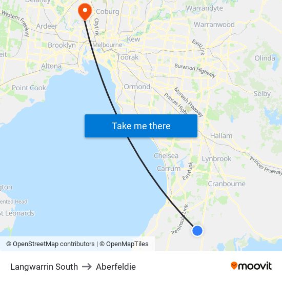 Langwarrin South to Aberfeldie map