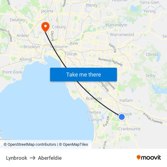 Lynbrook to Aberfeldie map