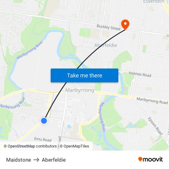 Maidstone to Aberfeldie map