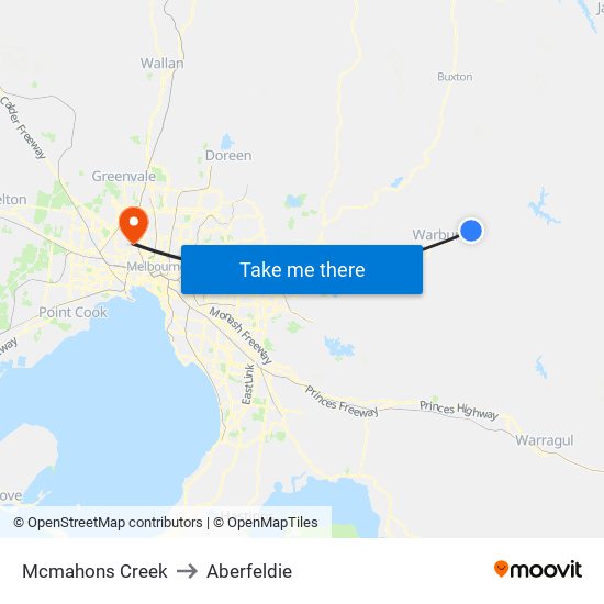 Mcmahons Creek to Aberfeldie map