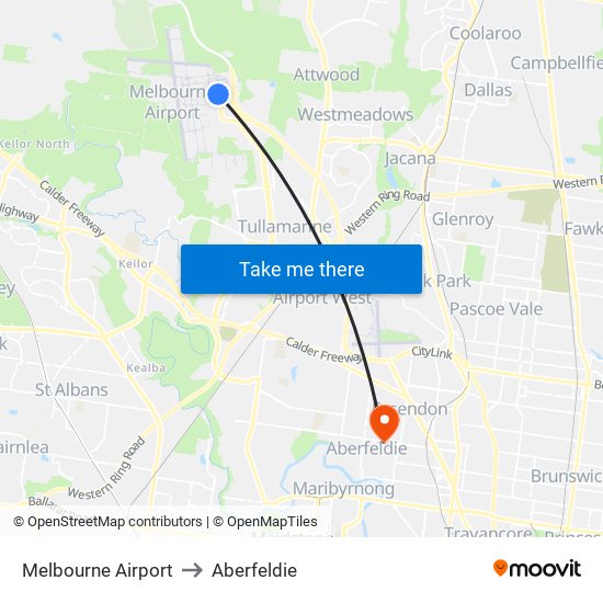 Melbourne Airport to Aberfeldie map