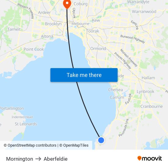 Mornington to Aberfeldie map