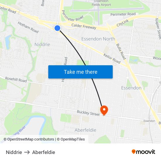 Niddrie to Aberfeldie map