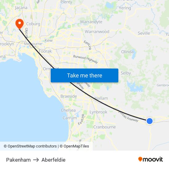 Pakenham to Aberfeldie map