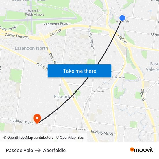 Pascoe Vale to Aberfeldie map