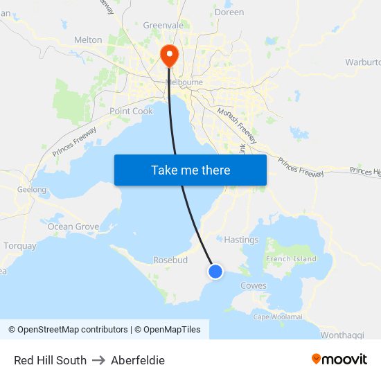 Red Hill South to Aberfeldie map