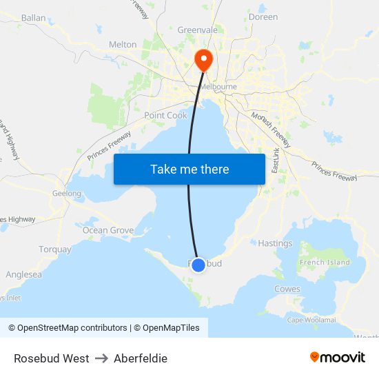 Rosebud West to Aberfeldie map