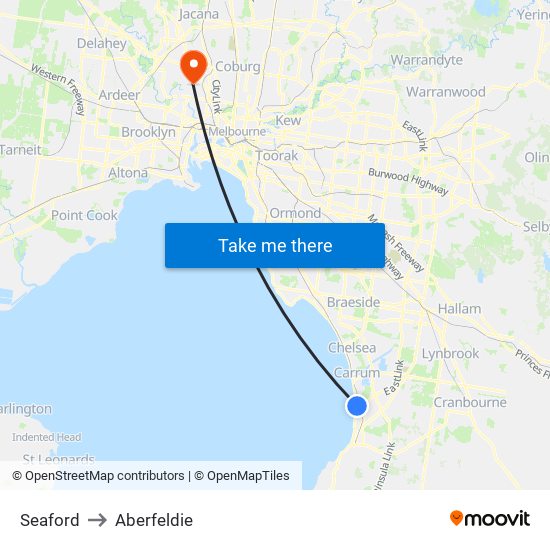 Seaford to Aberfeldie map