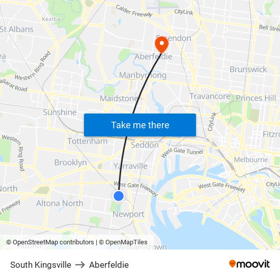 South Kingsville to Aberfeldie map