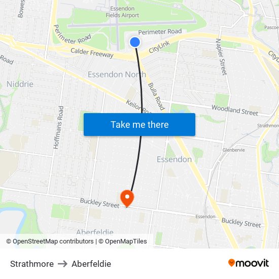 Strathmore to Aberfeldie map