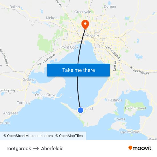 Tootgarook to Aberfeldie map