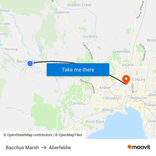 Bacchus Marsh to Aberfeldie map