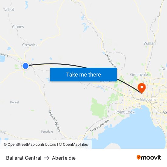 Ballarat Central to Aberfeldie map