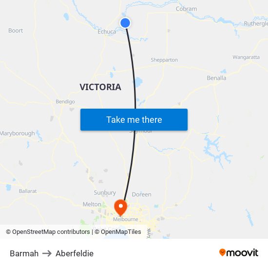 Barmah to Aberfeldie map