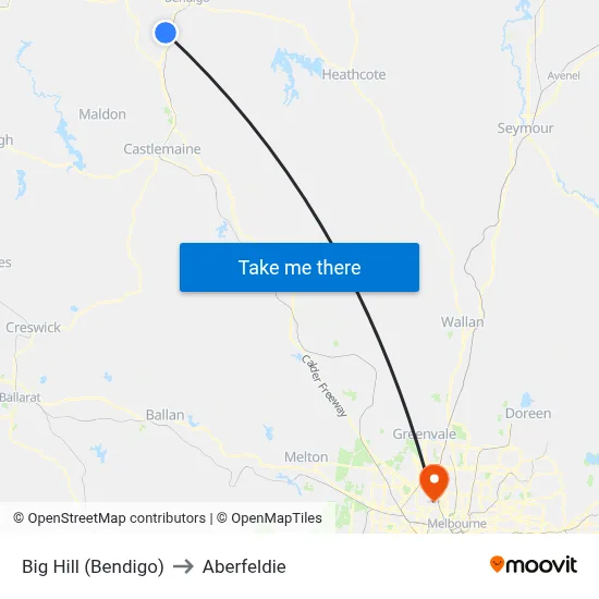 Big Hill (Bendigo) to Aberfeldie map
