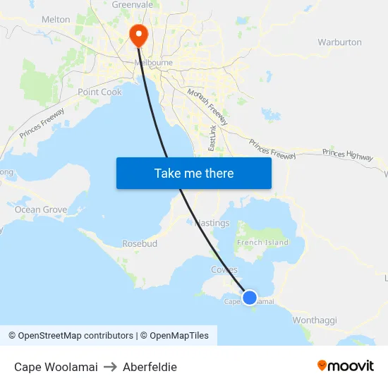 Cape Woolamai to Aberfeldie map