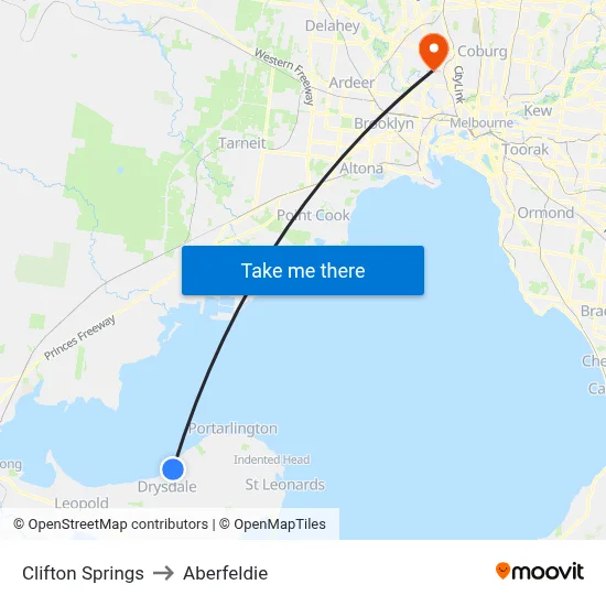 Clifton Springs to Aberfeldie map