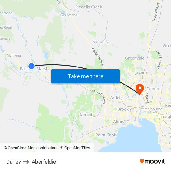 Darley to Aberfeldie map