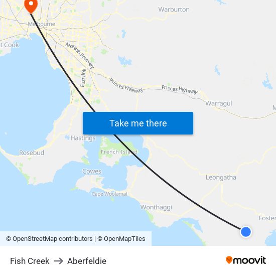 Fish Creek to Aberfeldie map