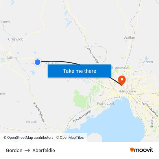 Gordon to Aberfeldie map