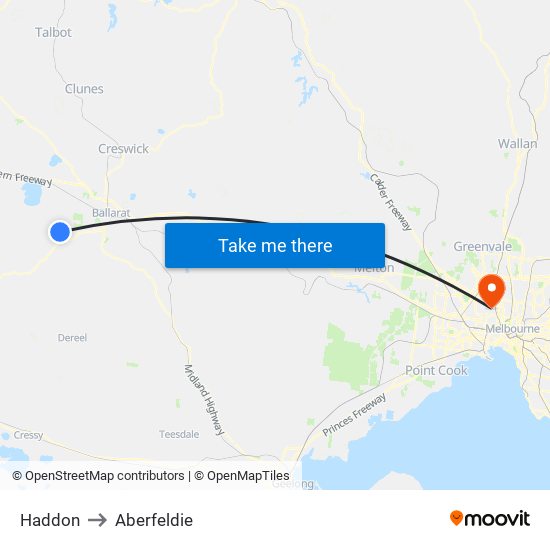 Haddon to Aberfeldie map