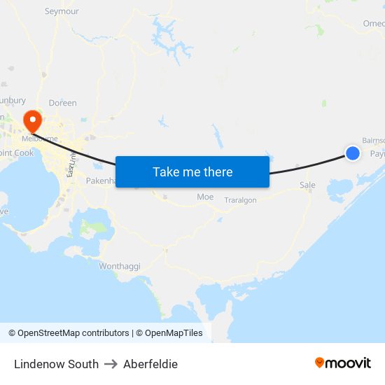Lindenow South to Aberfeldie map