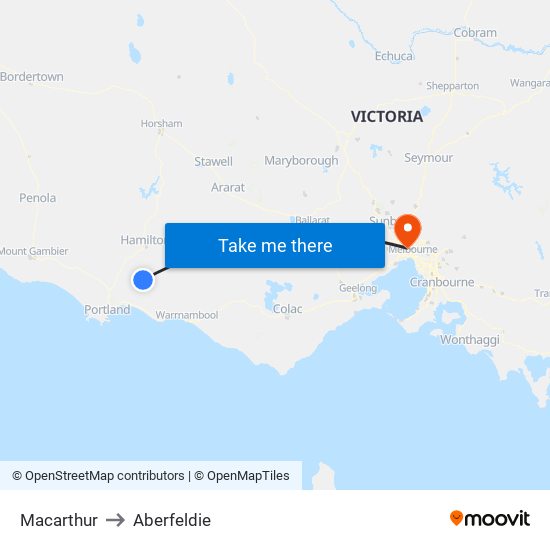 Macarthur to Aberfeldie map