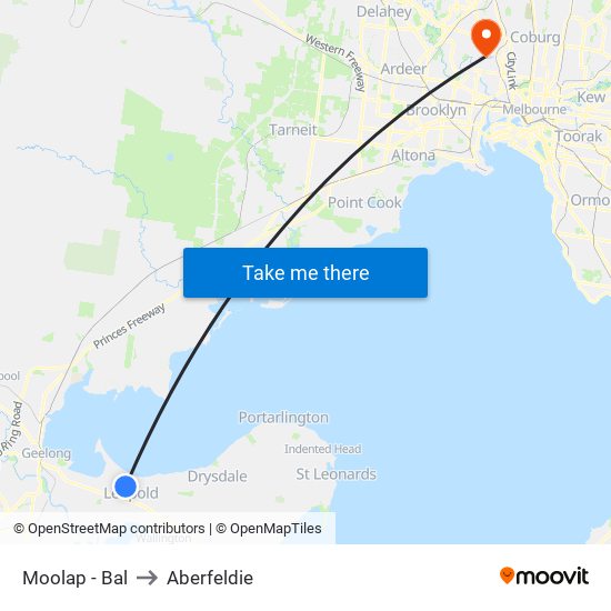 Moolap - Bal to Aberfeldie map