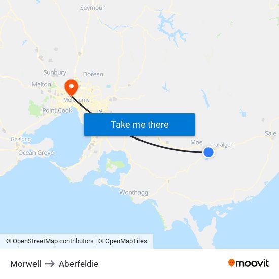 Morwell to Aberfeldie map