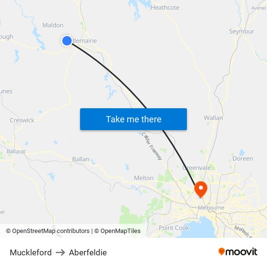 Muckleford to Aberfeldie map