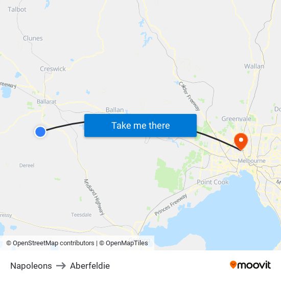Napoleons to Aberfeldie map